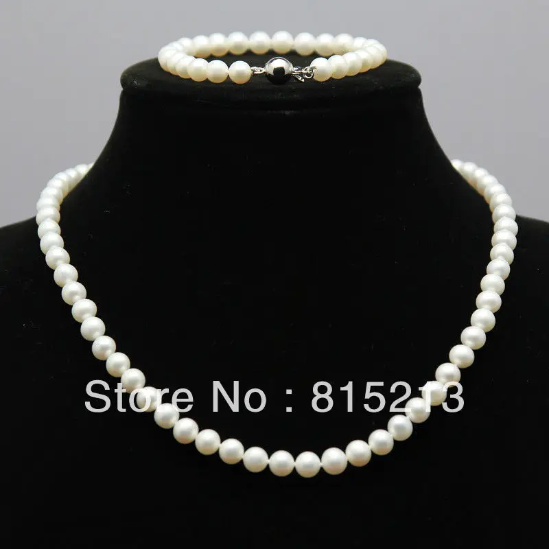 

ddh00784 AAA+ 7-8mm white cultured pearls necklace bracelets earrings 17"-7.5