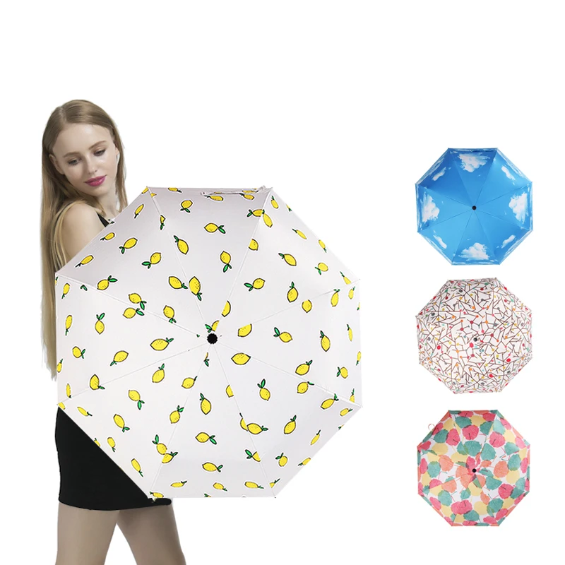 

Lemon Sky Painting Folding Pencil Umbrella For Women Umbrella Carton Lady Sun Rain Gear Parasol Ultra-thin Light Leaves Umbrella