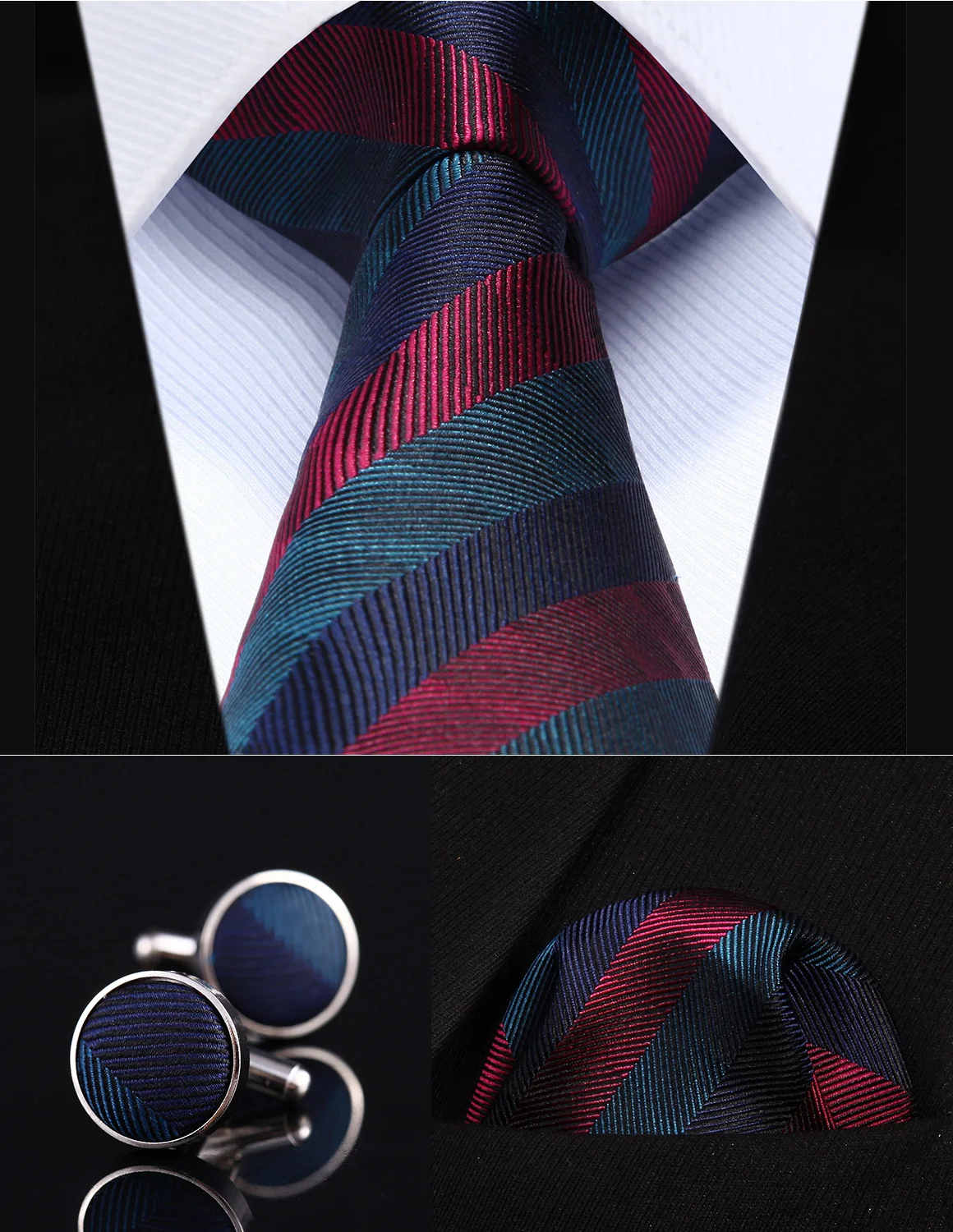  Party Wedding Classic Pocket Square Tie TZS03U8 Burgundy Striped 3.4