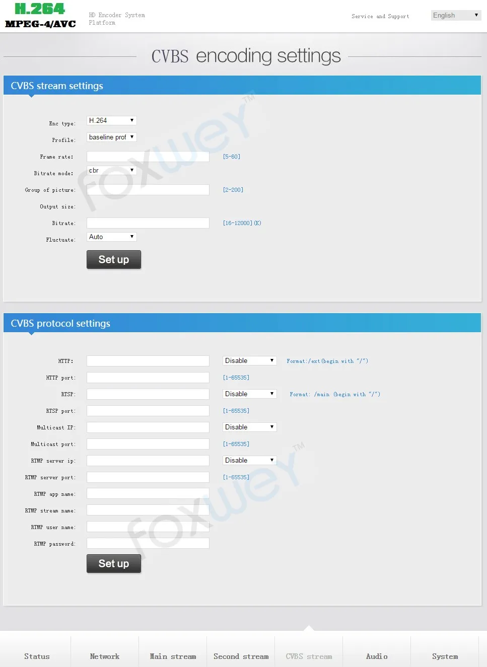 CVBS stream settings