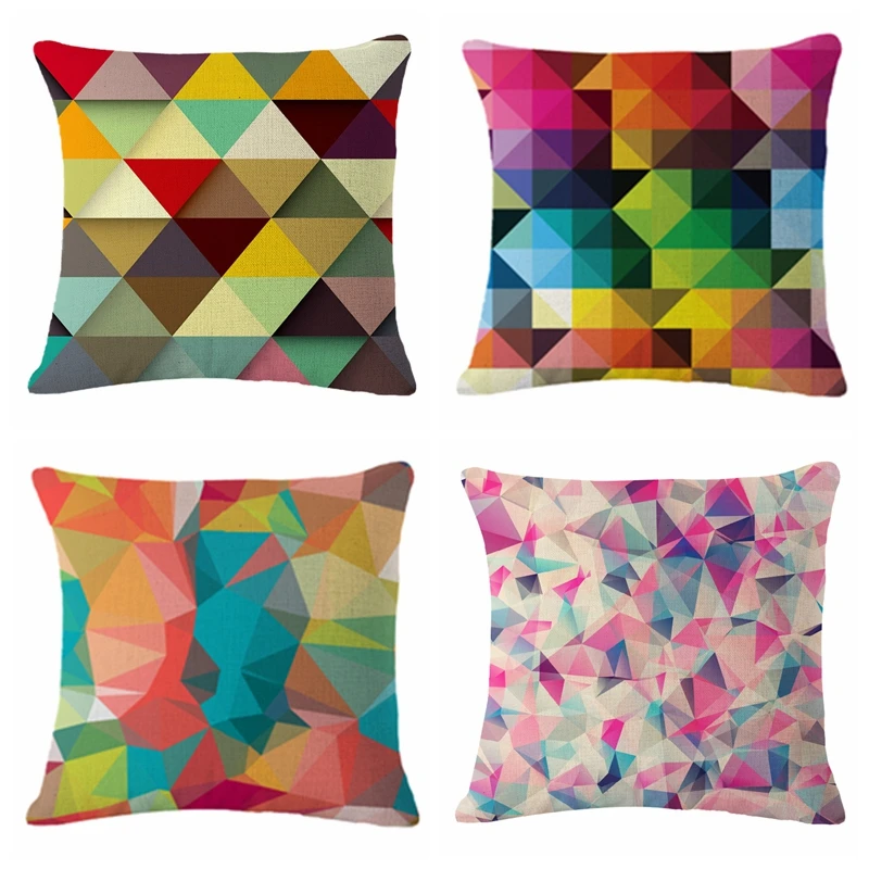 

watercolor colorful grid Cushion(No Filler) Polyester Family affection Sofa Car Seat family Home Decorative Throw Pillow