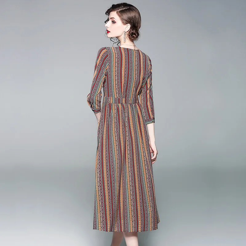 Женское длинное летнее платье в полоску с v образным вечерние вырезом Vestido Longo Roupas