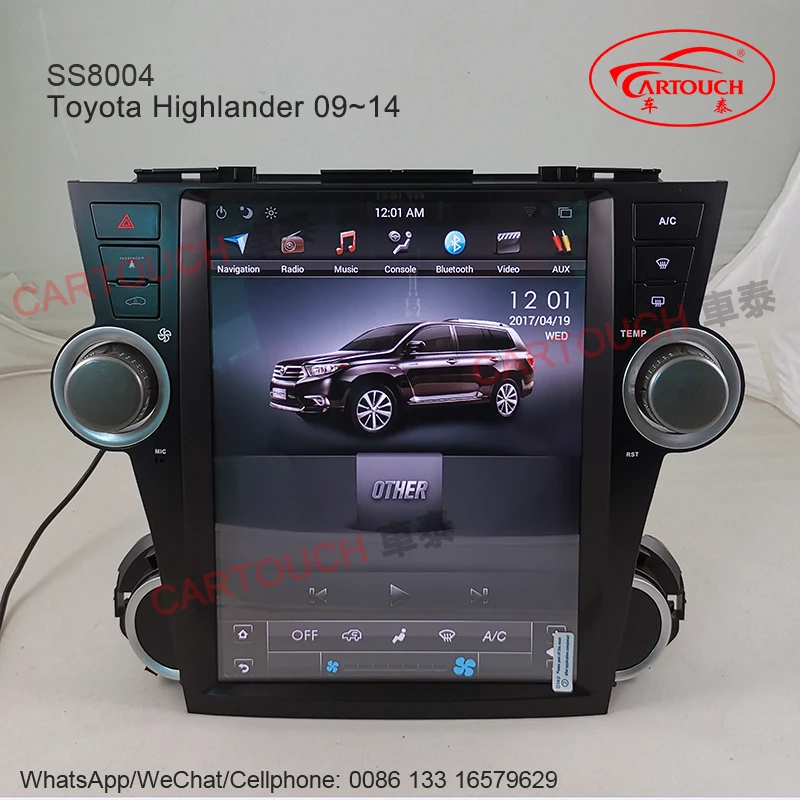 Top 12.1 Inch Vertical Screen Tesla Style Android Car GPS Multimedia Player for Toyota Highlander 09~12 Car Radio RDS GPS Bluetooth 1