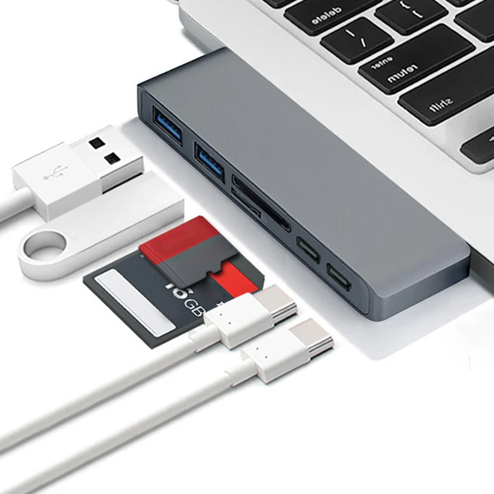 Новый 6 в 1 для Macbook Pro Mac PC ноутбук для зарядки и Reader USB C Hub 3,0 Тип-C адаптер для Macbook Pro