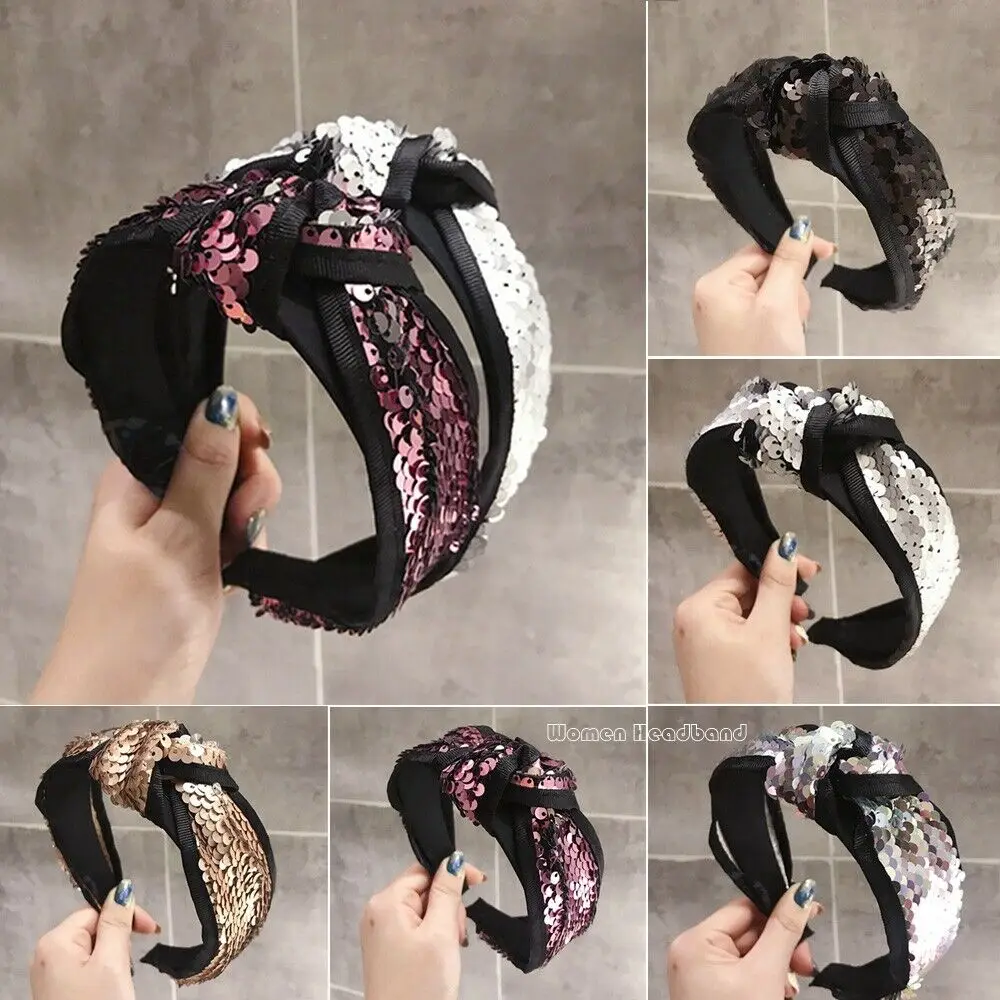 

2019 Brand New Style Ladies sequin twist knot pattern headband elastic head wrap turban hair band