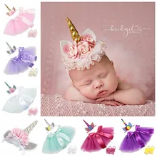 

Newborn photography props baby clothing Outfit princess baby tutu figure skirt unicorn headband baby photography props