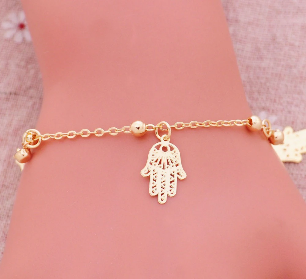 Fashion Romantic Fatima Hand Charm Gold Color Beads Chain Palm Pendant Bracelet Wedding Bridal Jewelry Bangles For Women | Украшения и