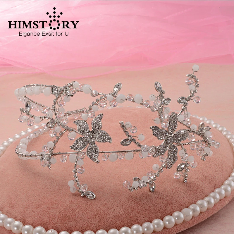 

HIMSTORY Handmade Vintage Floral Rhinestone and Pearl Wedding Hair Headband Beaded Wedding Brial Party Festivl Hair Jewellery