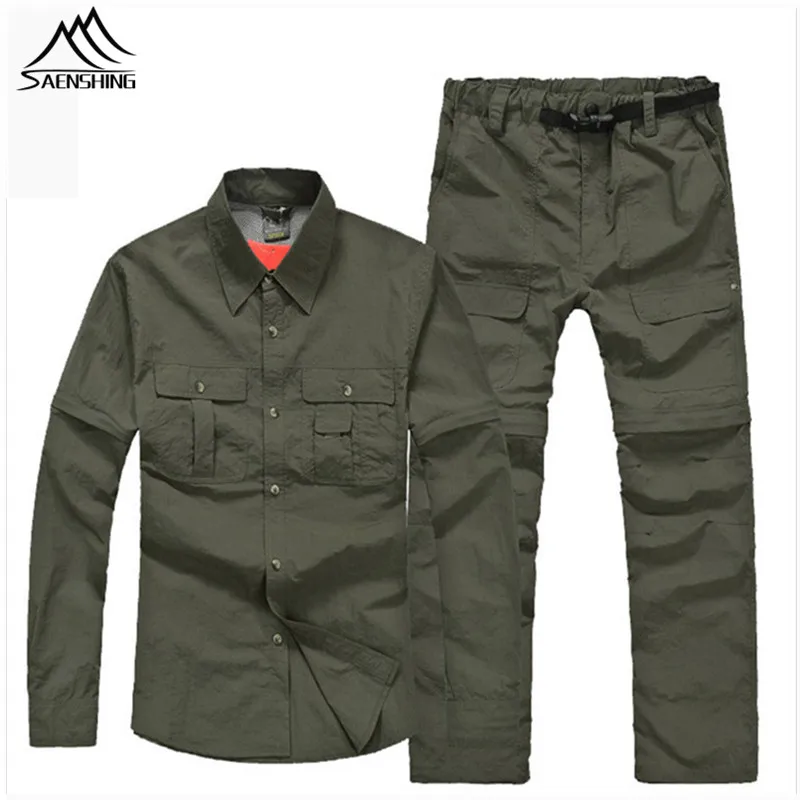 SAENSHING наборы рубашек для рыбалки, мужские быстросохнущие летние съемные рукава и штаны, военная тактическая футболка, одежда для охоты на открытом воздухе - Цвет: W3WL-8-3