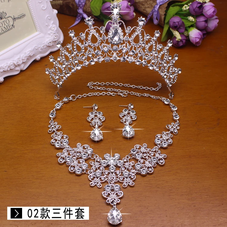   Classic White Water drop Bridal NecklaceEarrings 3 Crystal Women Wedding jewelry set  (5)