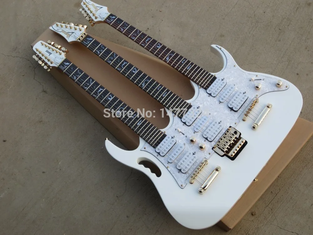 free shipping new arrival Custom 3 Neck White 7 V Triple Neck 6 6 12 string white electric guitar gold hardware 9 18