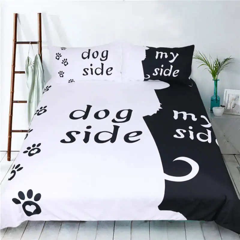 New-Black-White-Style-Bedding-Set-Creative-Dog-Cat-Side-With-My-Side-Duvet-Cover-Pillowcase (1)