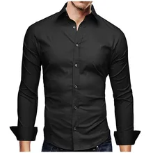 Для мужчин рубашка Марка мужской высокое качество рубашка с длинными рукавами Повседневное однотонный деловой Slim Fit черные мужские рубашки 3XL