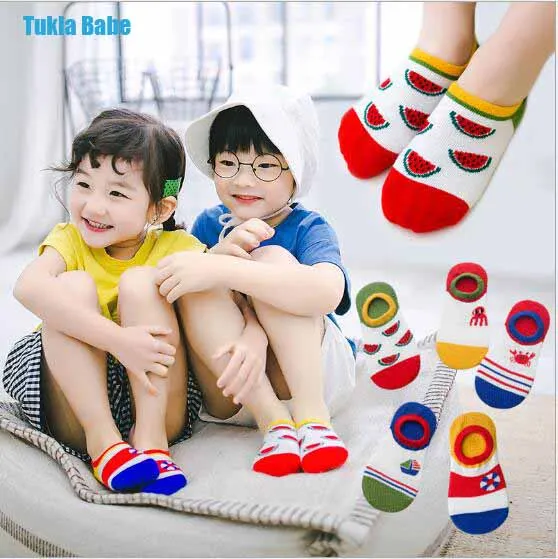 

New Spring Summer Fruit Cartoon Sport 1-12 Year Kids Invisible Socks Children's Cotton Socks 5 Pairs/Lot Boat Socks
