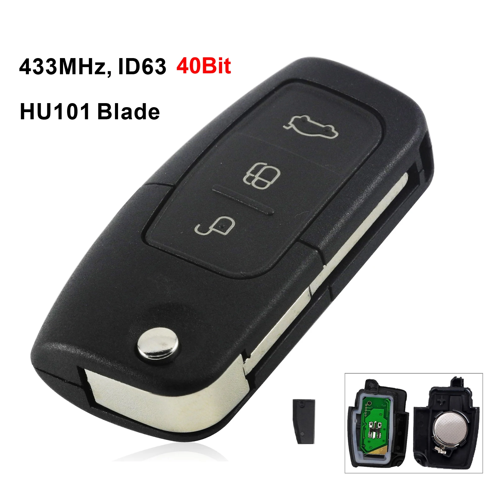 Jingyuqin 433 МГц 4D63 40 бит 80 бит 3 кнопки откидной складной пульт дистанционного управления ключ автомобиля для Ford Focus 2013 Fob чехол HU101 Blade - Количество кнопок: with ID63 40bit Chip