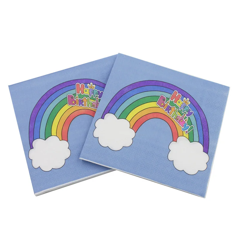20pcs/lot Lovely rainbow Paper Napkins Happy Birthday Printed for