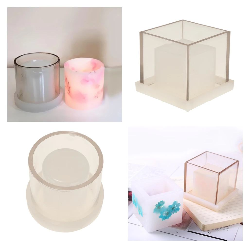 2pcs hollow cube cylindrical candle making mold tealight candle holder container diy aromatherapy candle scented candle craft