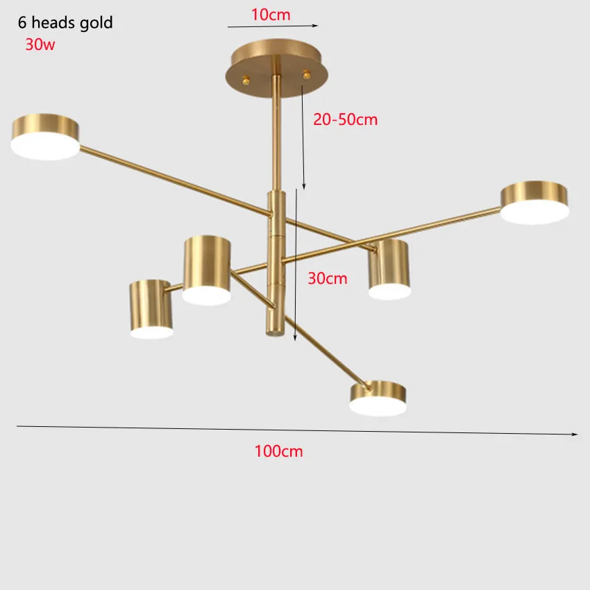 Подвесной светильник в скандинавском стиле для гостиной, золотой, черный, современный светодиодный подвесной светильник для столовой, спальни, люстра, светильник - Цвет корпуса: 6 heads gold
