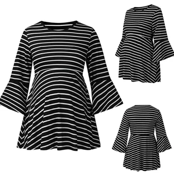

materniti clothes breastfeeding clothes pregnant ladies pregnant women striped sleeves ruffled sleeves pregnant women's shirt 30