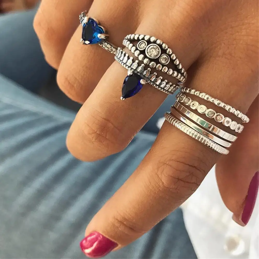 

8PCS/Lot Blue Crystal Knuckle Midi Ring Sets Trendy Waterdrop Charm 2019 Boho Vintage Wedding Rings Women Anillos Mujer Jewelry