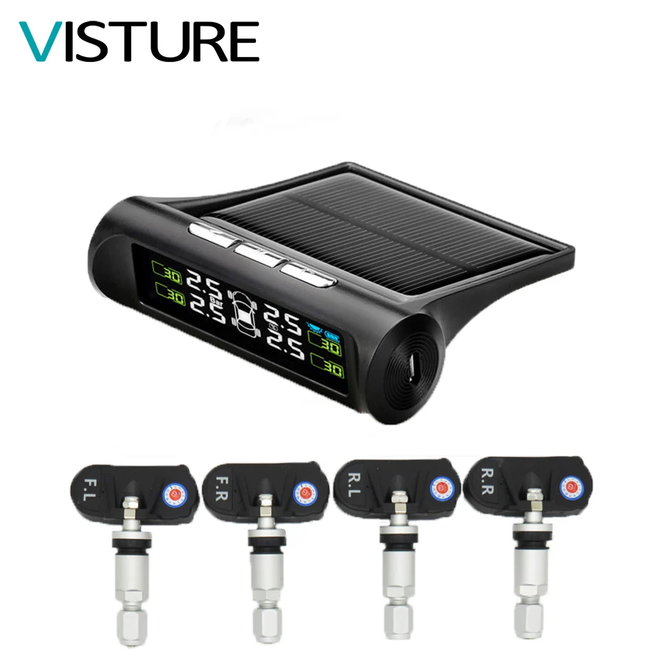 

100 pcs / Lot Solar Power TPMS Car Tire Pressure Alarm Monitor System LED Display 4 Internal Sensor Temperature Sensor T06N