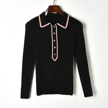 

Runway Sweaters Winter Contrast Color Sweet Slim Jumpers Elastic Pit Knit Bottoming Shirts Sheath Women Pullover Sueter Mujer