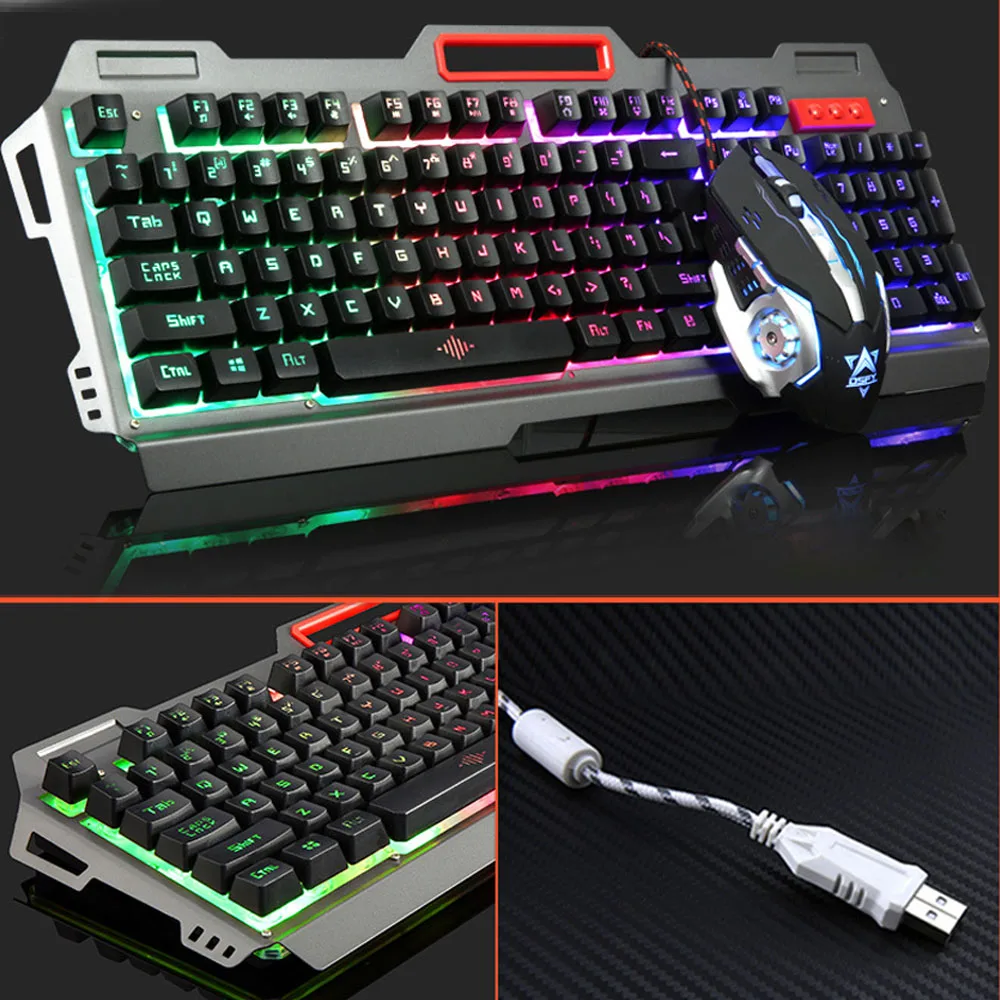 

New 104Keys LED Backlit Wired Usb Lighting Game Mouse And Keyboard Computer Mechanical Backlight Keyboard And Mouse Set