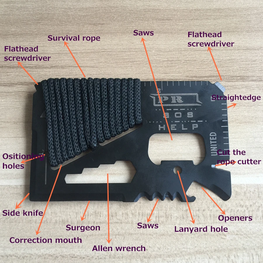 

Multi Tools 12 in 1 Multifunction Outdoor Hunting Survival Camping Pocket Military Credit Card Knife black