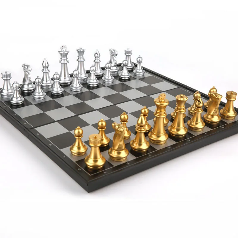 Super Big Home International Chess Set Magnetic Foldable Board With Golden Silver 32 Chess Pieces 36x36x2/32x32x2cm