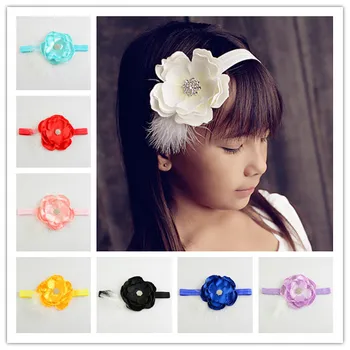 

10PCS/LOT 4 layers of grilled side flower feather hair band newborn baby headbands children Photography props 22 color