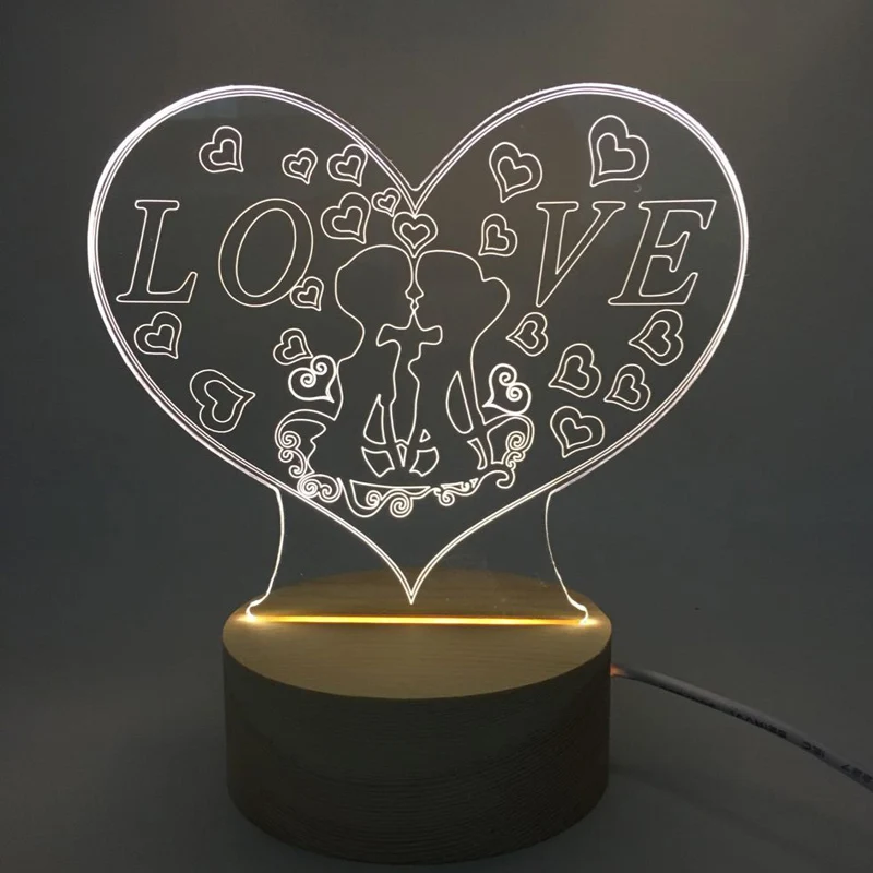 Acrylic Heart USB LED night light bedroom bedside lamp led lamps