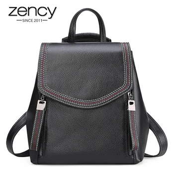 

Zency Large Capacity Women Backpack 100% The First Cowhide Genuine Leather Lady Travel Bag Daily Casual Knapsack Schoolbag Black