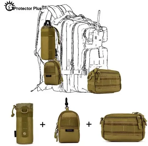 

PROTECTOR PLUS Tactical Pouch Set 3 Bags Molle Expand Outdoor Sports Hunting Cycling Camo Bag Single Shoulder Waist Waterproof
