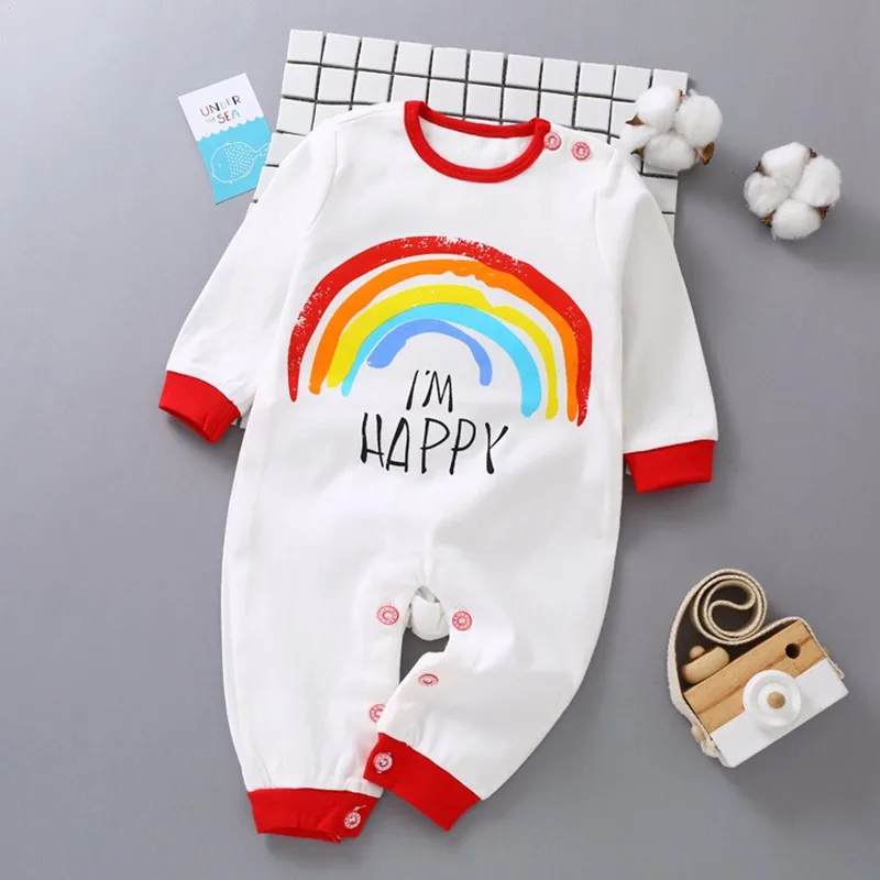 Winter Newborn Baby Clothes Cartoon Rainbow Print Baby Romper Long Sleeve baby girl clothes Soft Warm Infant baby jumpsuit цена Winter Newborn Baby Clothes Cartoon Rainbow Print Baby Romper Long Sleeve baby girl clothes Soft Warm Infant baby jumpsuit цены онлайн