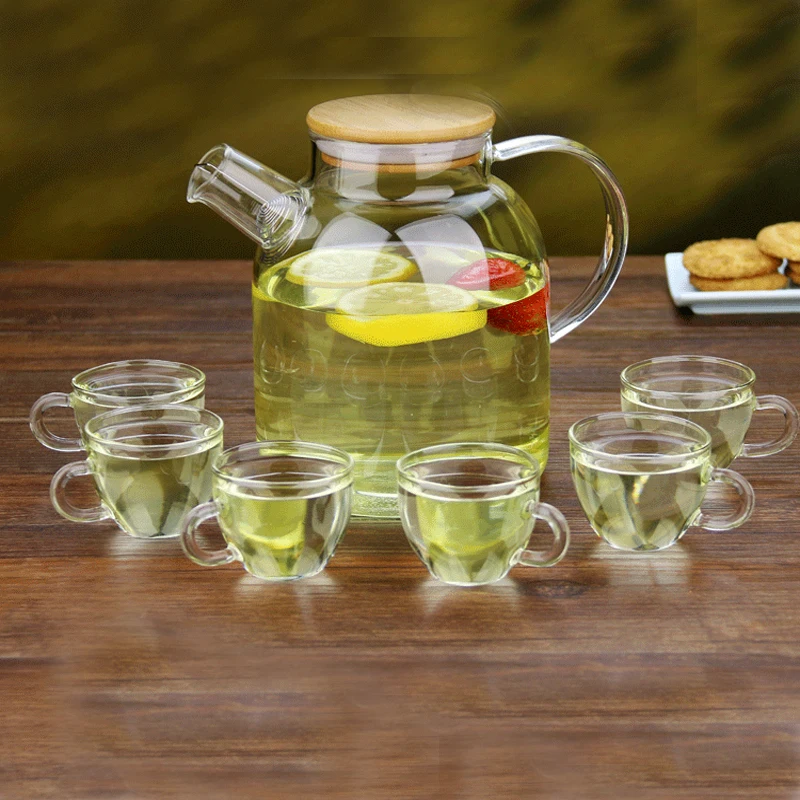 

PINDEFANG 7in1 Summer 1.6L Iced Tea Jug with Bamboo Lid Giftset Glass Drinkware Health Life House Decoration Jugs Jar Wholesale