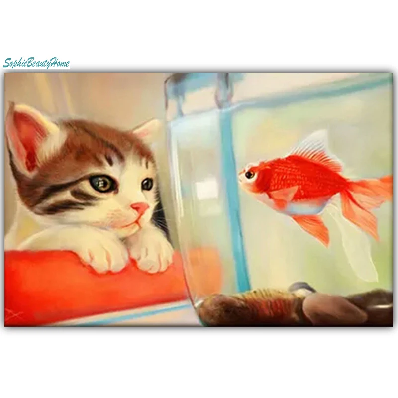 Софи Красота дома 5D DIY рисунок Кот в бриллиантах для &amp Золотая рыбка 3D мозаика