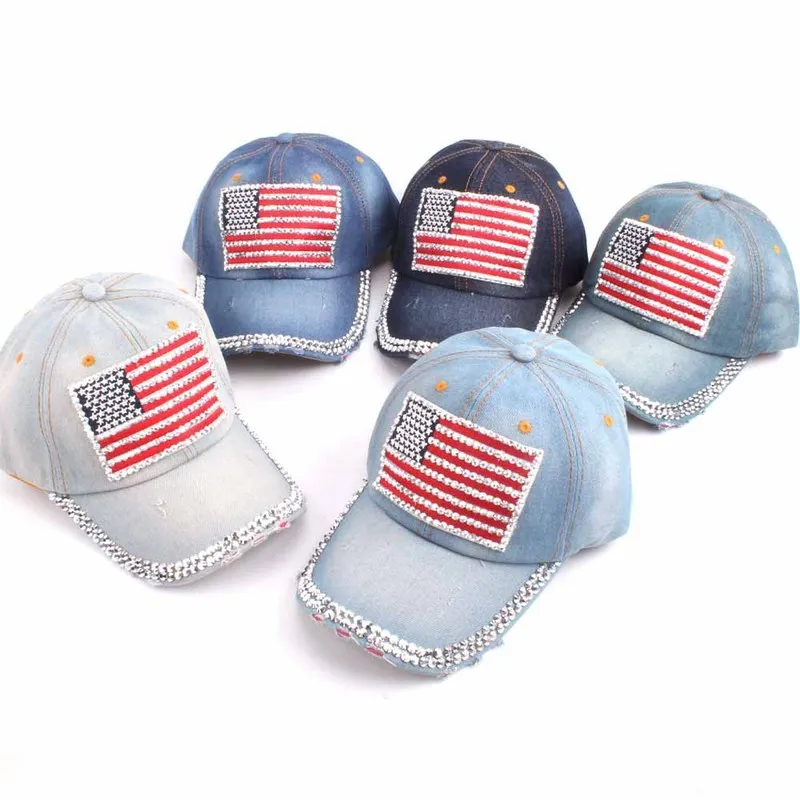 

adult denim caps fashionable for men and women in spring and summer to make old sunshade caps tourist baseball American flag