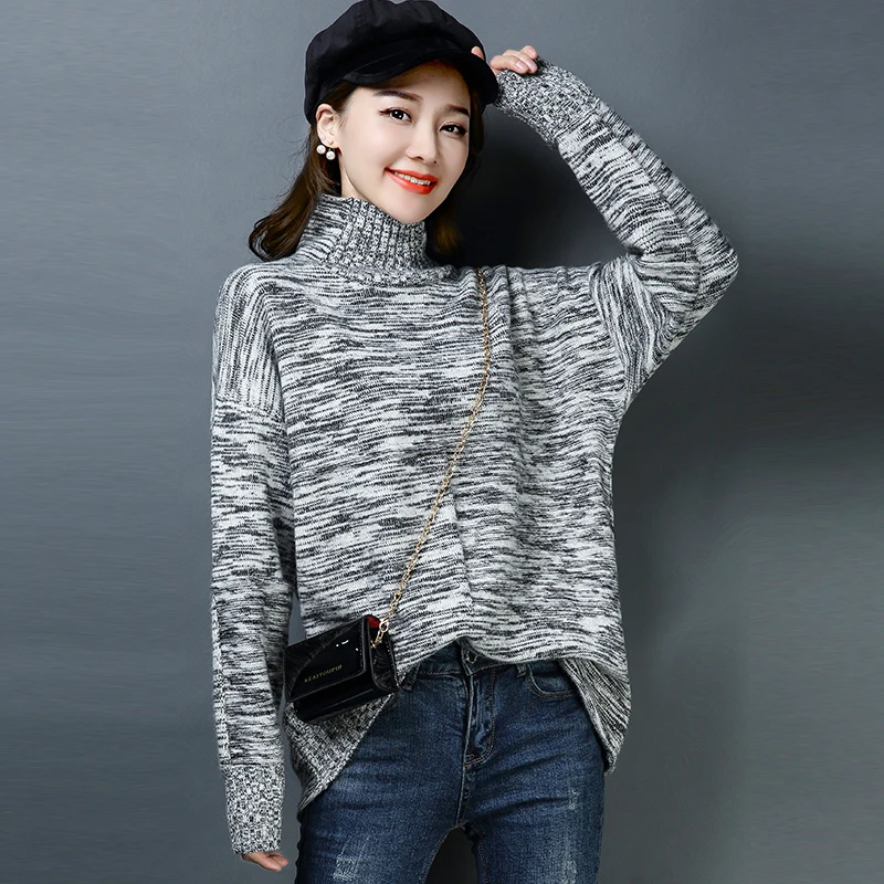 #^Special Price 3 Color Brand Sweater Fall Winter Women Sweater New Hit Color Knit Turtleneck Sweater Irregular Loose Bottoming Pullover Sweater