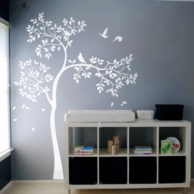 Huge White Tree Wall Decal Vinyl Sticker Birds Baby Nursery Huge White Tree Wall Decal Vinyl Sticker Birds Baby Nursery Bedroom Mural Kids