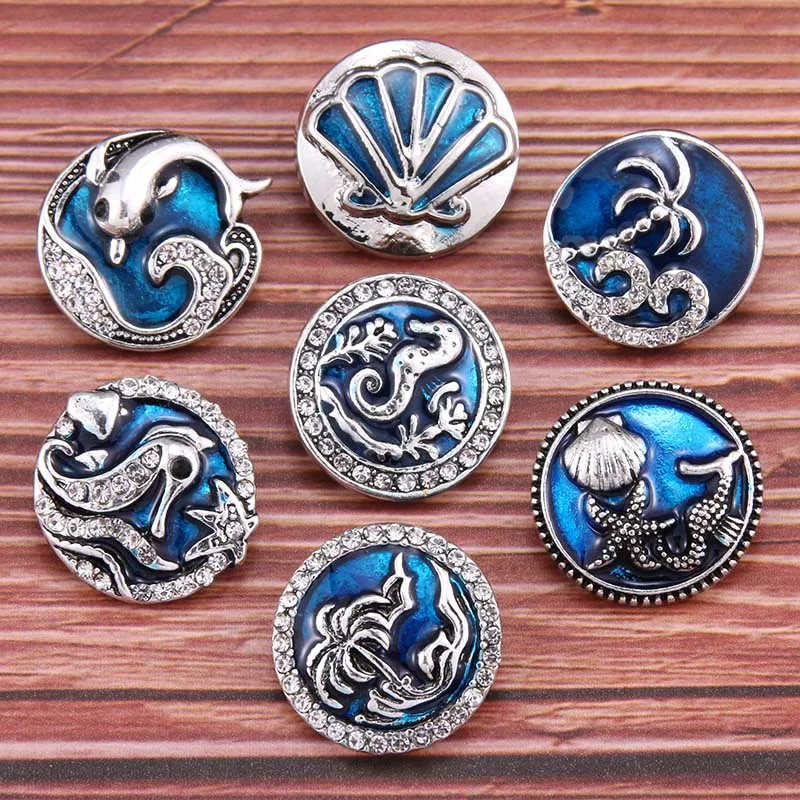 

10pcs/lot Snap Jewelry Mixed beach coconut tree style With crystal 18mm Metal Snap Button Fit Snap Bracelet necklace fun Gift