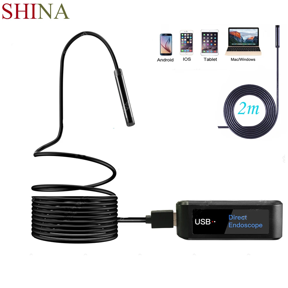 SHINA Универсальный 5 мм HD 720P прямой эндоскоп камера Змея 2 м проводной для Android Iphone