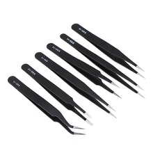 6pcs/LOT Electronics Tweezers Forceps Anti-static ESD Tweezers Set Straight Curved Electronic Craft Repairing Maintenance Tools