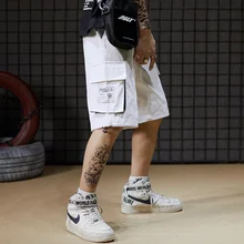 Форменная мужская летняя Корейская Harajuku BF Свободные Студенческие Прозрачные шорты с большим карманом чистого цвета с пятью точками