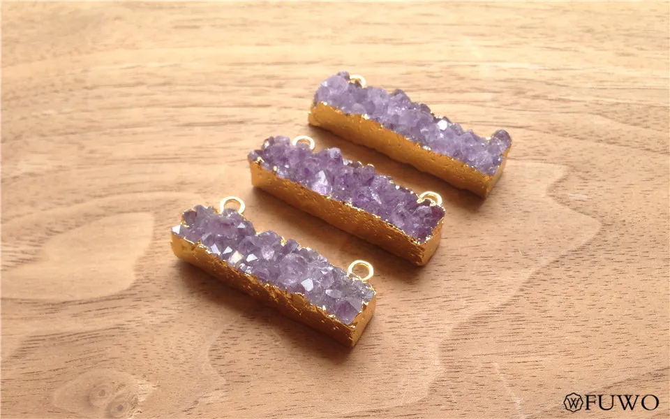 Double Bails Amethyst Bar Pendant 10