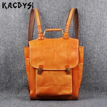

New Vegetable Tanned Leather Women Backpack Vintage Famous Brand Female Travel Satchel Quality Daypack Shoulder Bag Preppy Style