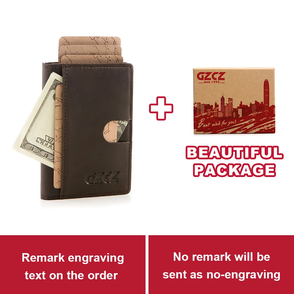 GZCZ мужской держатель для карт из натуральной кожи, кошелек, маленький ID/кредитный бизнес, мини-кошельки, отделение для заметок, тонкий кошелек - Цвет: Coffee-A-BOX