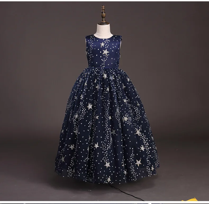 Children Sleeveless Princess Prom Girls Dress Galaxy Sequins Kids Maxi Long Evening Dresses for Girls Party and Elegant