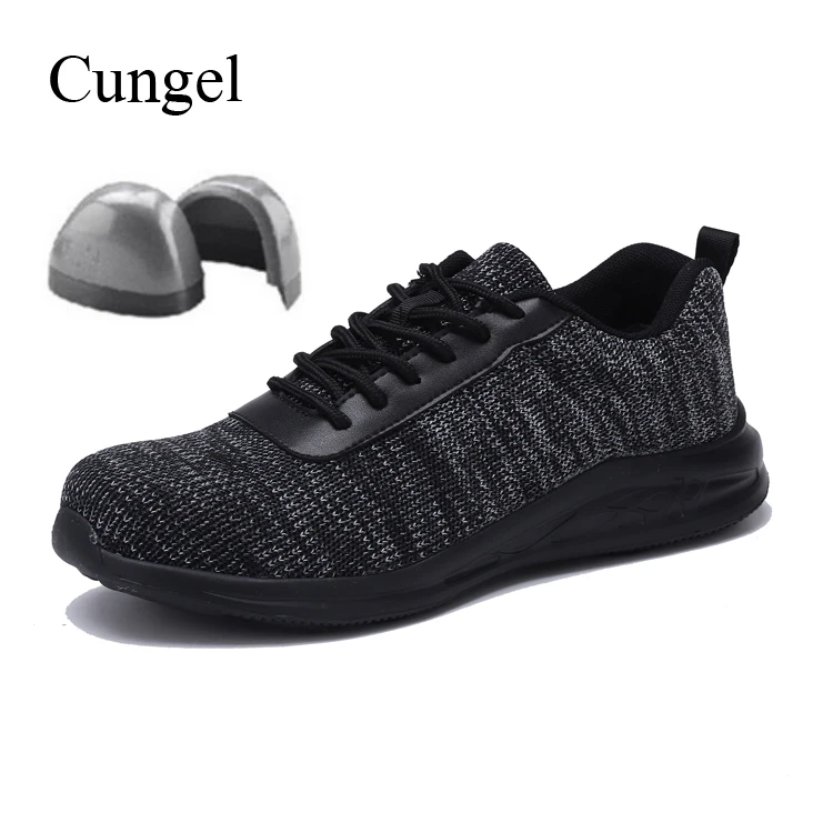 

Cungel Men Steel toe Work Safety shoes Outdoor Sneakers breathable Walking Hiking shoes Non-slip Anti-smashing Black Grey shoes