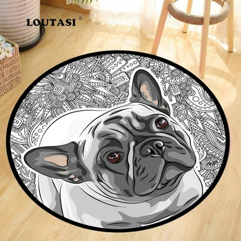 

LOUTASI Cute Dog Big Round Carpets For Living Room Bedroom Rugs Non -Slip Chair Floor Mat Kidsroom for Kids Play Mats Home Decor