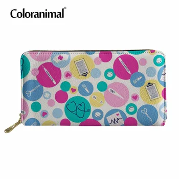 

Coloranimal Zipper Women Long Shopper Portable Purse Wallet Women Long Leather Wallet High Quality PU Handbag Nurse Print Clutch
